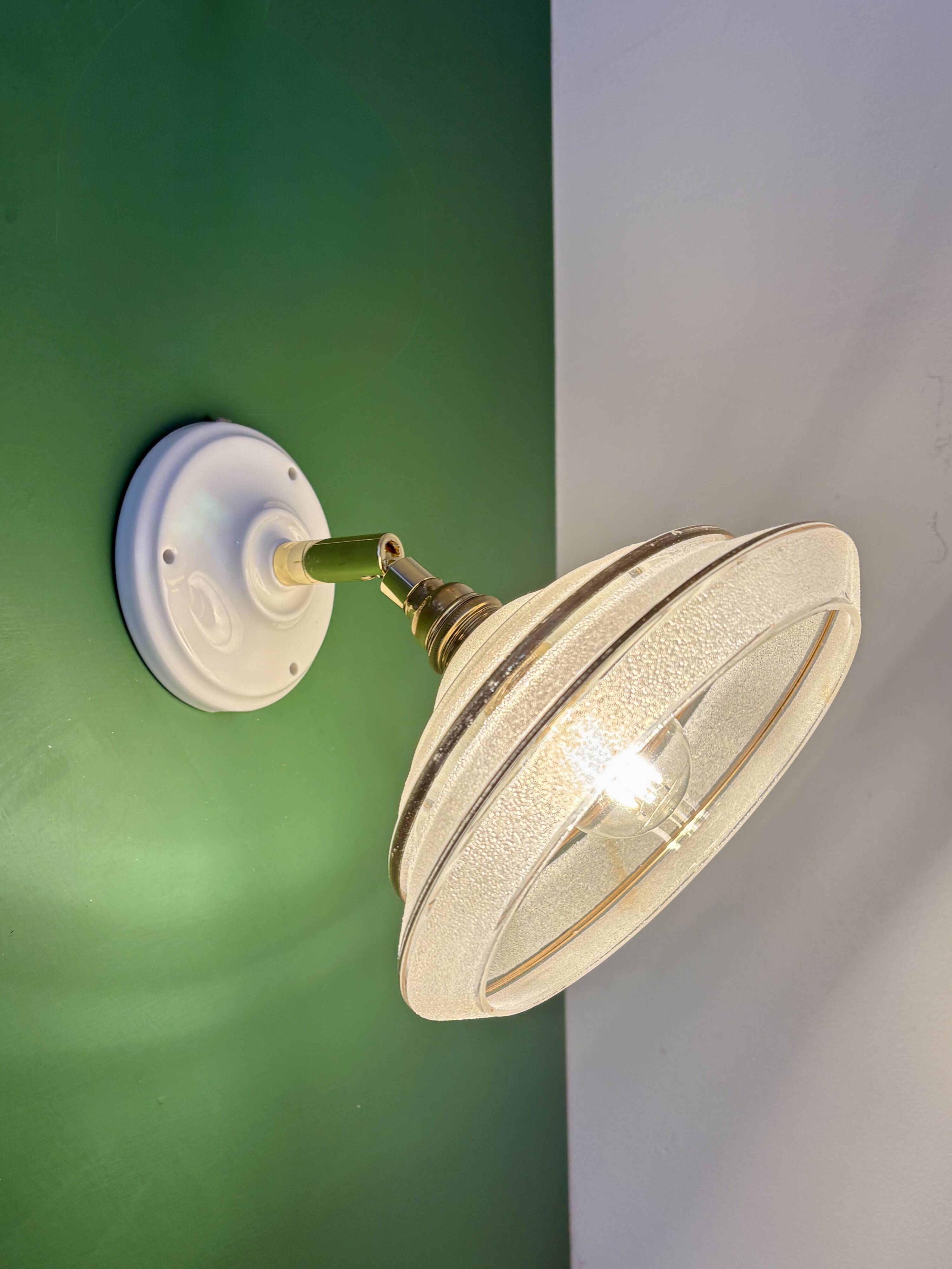 Vintage wall lamp with white and gold granite glass shade