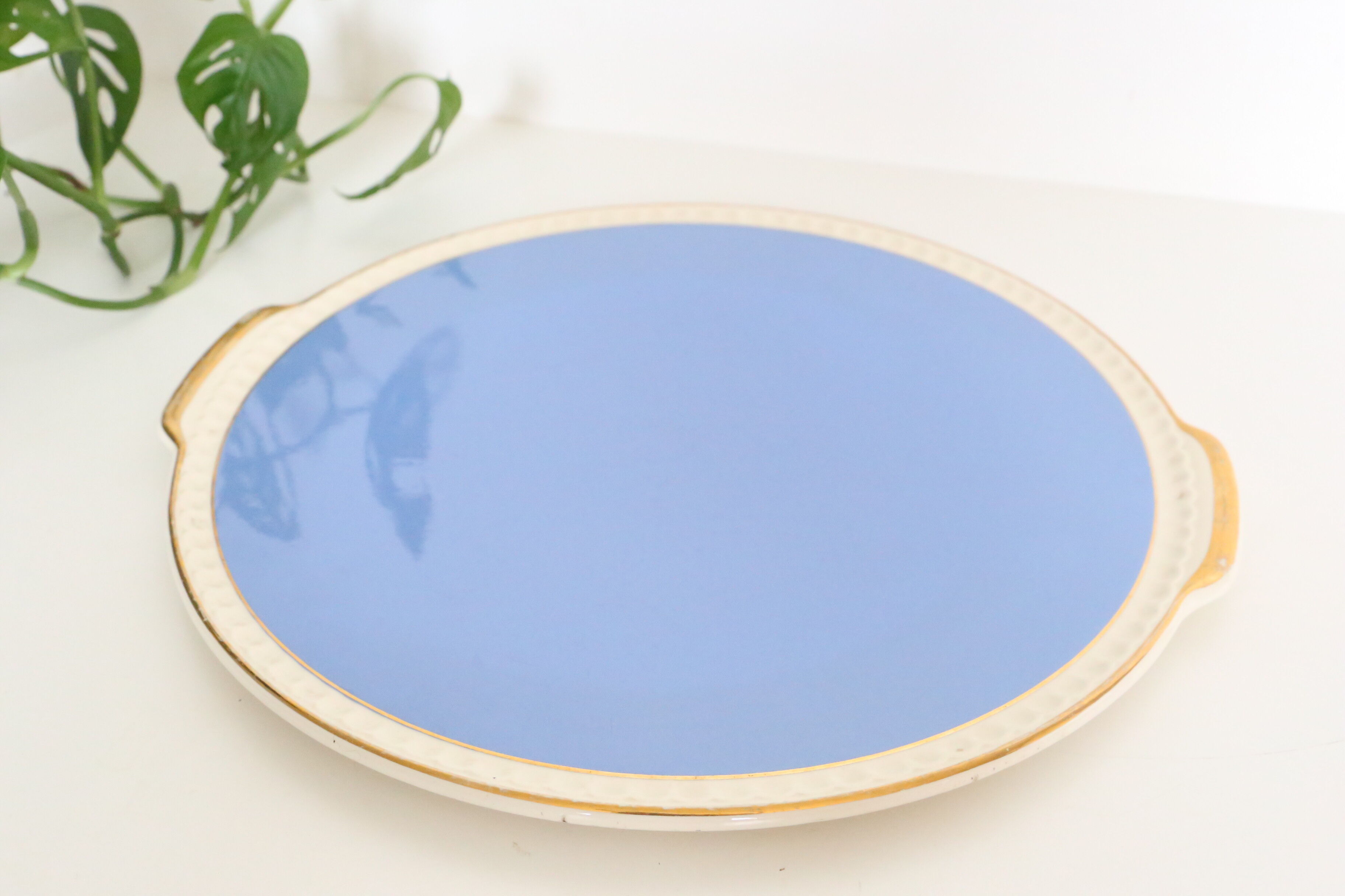 Blue ceramic dish and golden edges, Villeroy and Boch, vintage