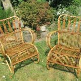 Pair vintage rattan armchairs