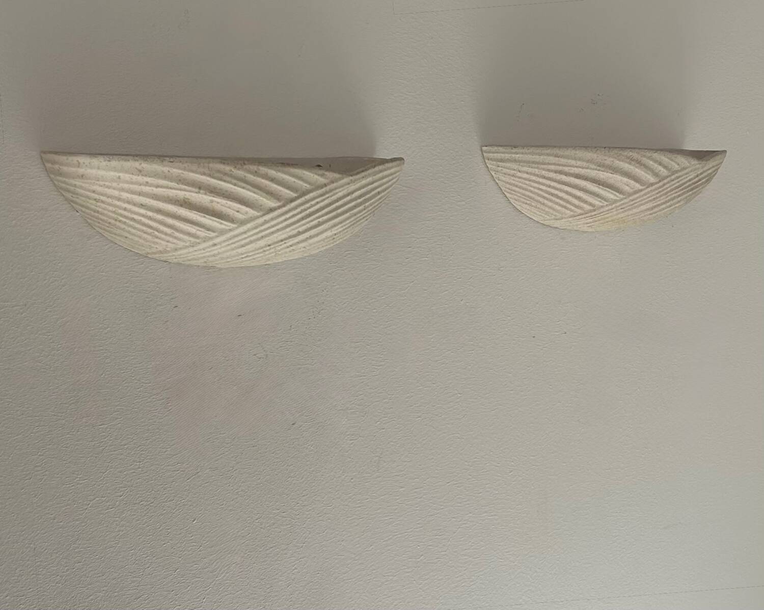 Pair of vintage speckled beige plaster wall lights, France 1970s