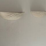 Pair of vintage speckled beige plaster wall lights, France 1970s