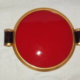 Art Deco plateau in red glass and brass – Bakelite handles, circa 1930