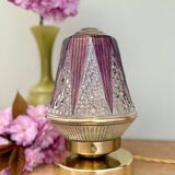 Vintage art deco globe table lamp in clear and purple glass