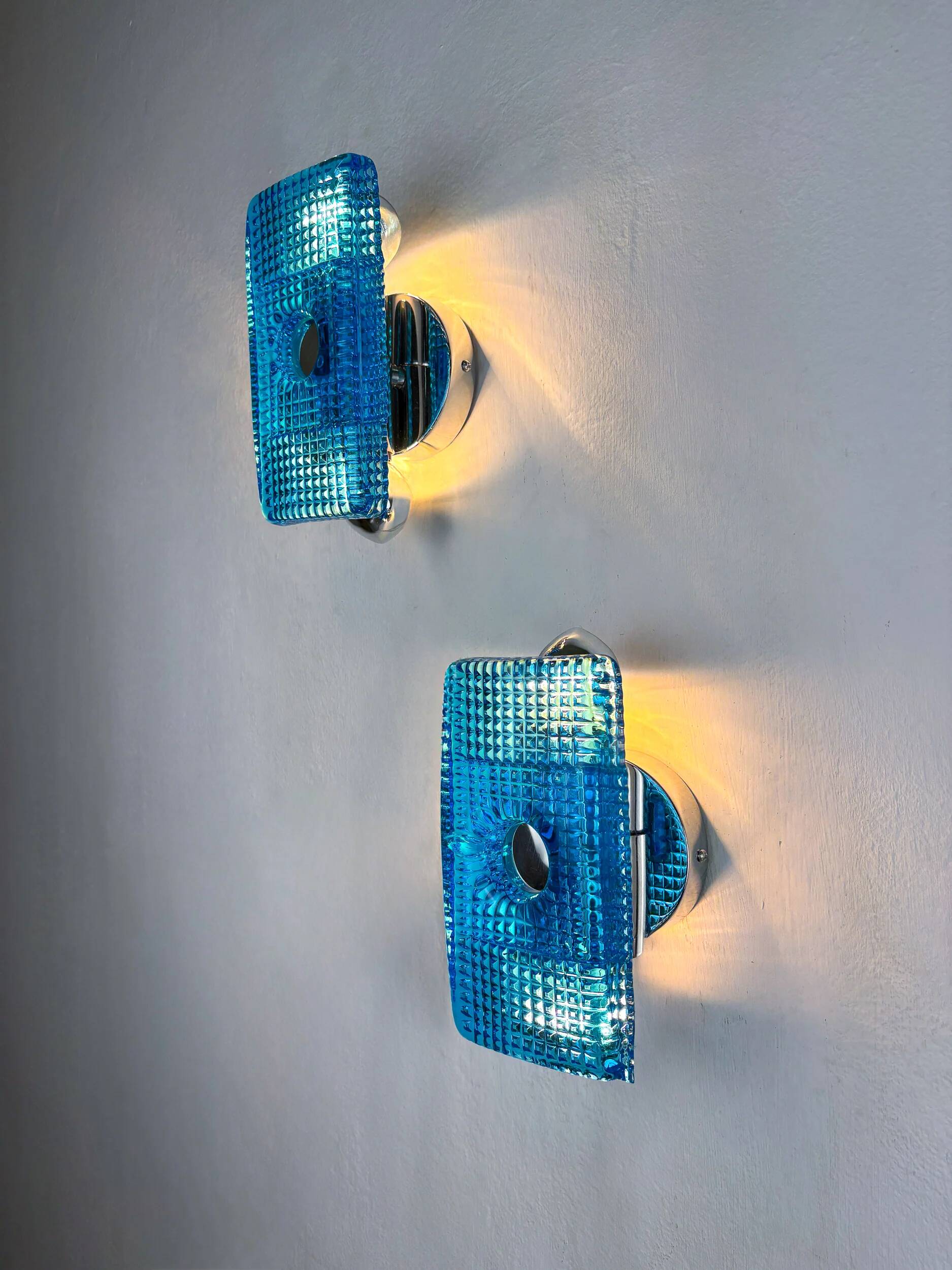Pair of Space Age Blue Murano Glass Wall Sconces, Italy 1970s