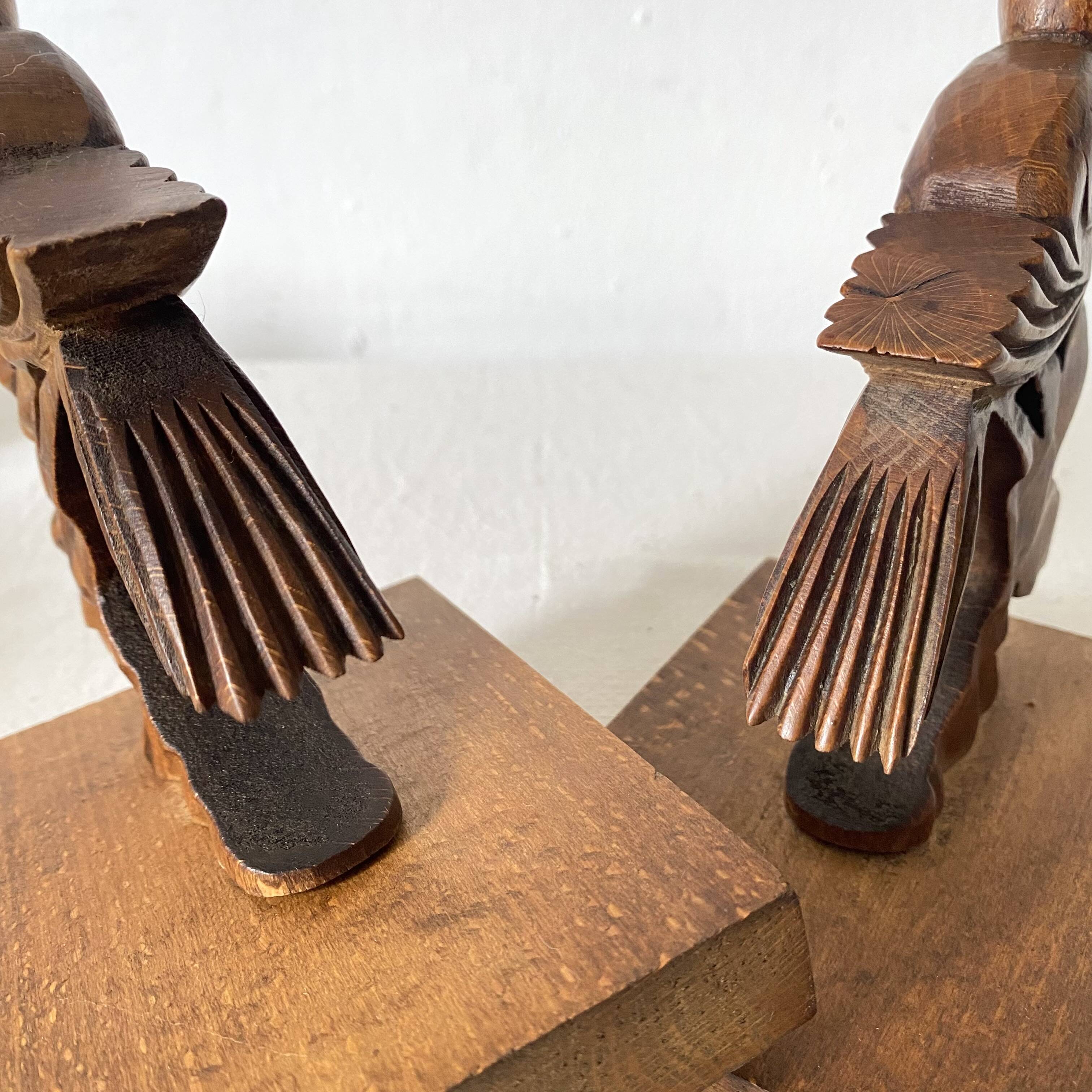 Pair of art deco wooden bookends birds
