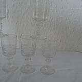 6 old walking glasses - 2 engraved and 4 cut port wine