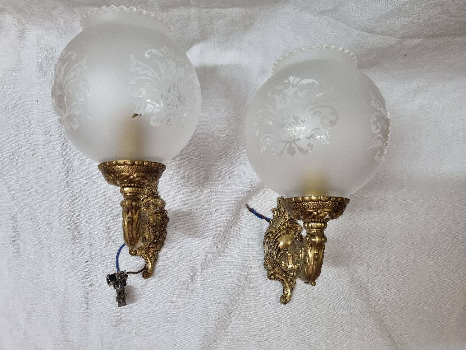 Gilt brass and engraved glass wall lights, 1970