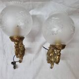 Gilt brass and engraved glass wall lights, 1970