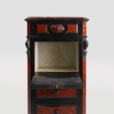 Rare Antique French chest of drawers in wood, burl veneer and marble, ca. 1