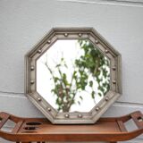 Vintage mirror, wooden mirror covered with tin, tin mirror from the 60s