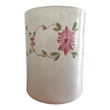 Pot à ustensiles en argile et émaillé blanc avec fleurs roses fait main à la poterie de nemy(85)