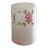 Pot à ustensiles en argile et émaillé blanc avec fleurs roses fait main à la poterie de nemy(85)