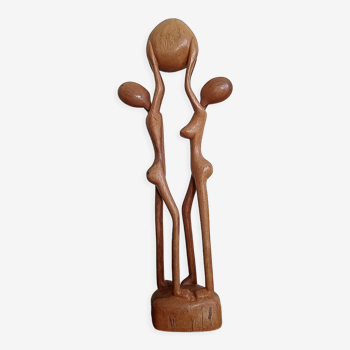 Wood sculpture Maurice Tavernier (1926 - 2018) couple of the world 38 x 9 cm