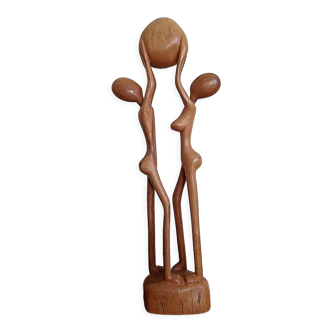 Sculpture sur bois Maurice Tavernier (1926 - 2018) couple du monde 38 x 9 cm