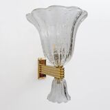 Barovier & Toso Art Deco Style Brass and Murano Glass Sconce