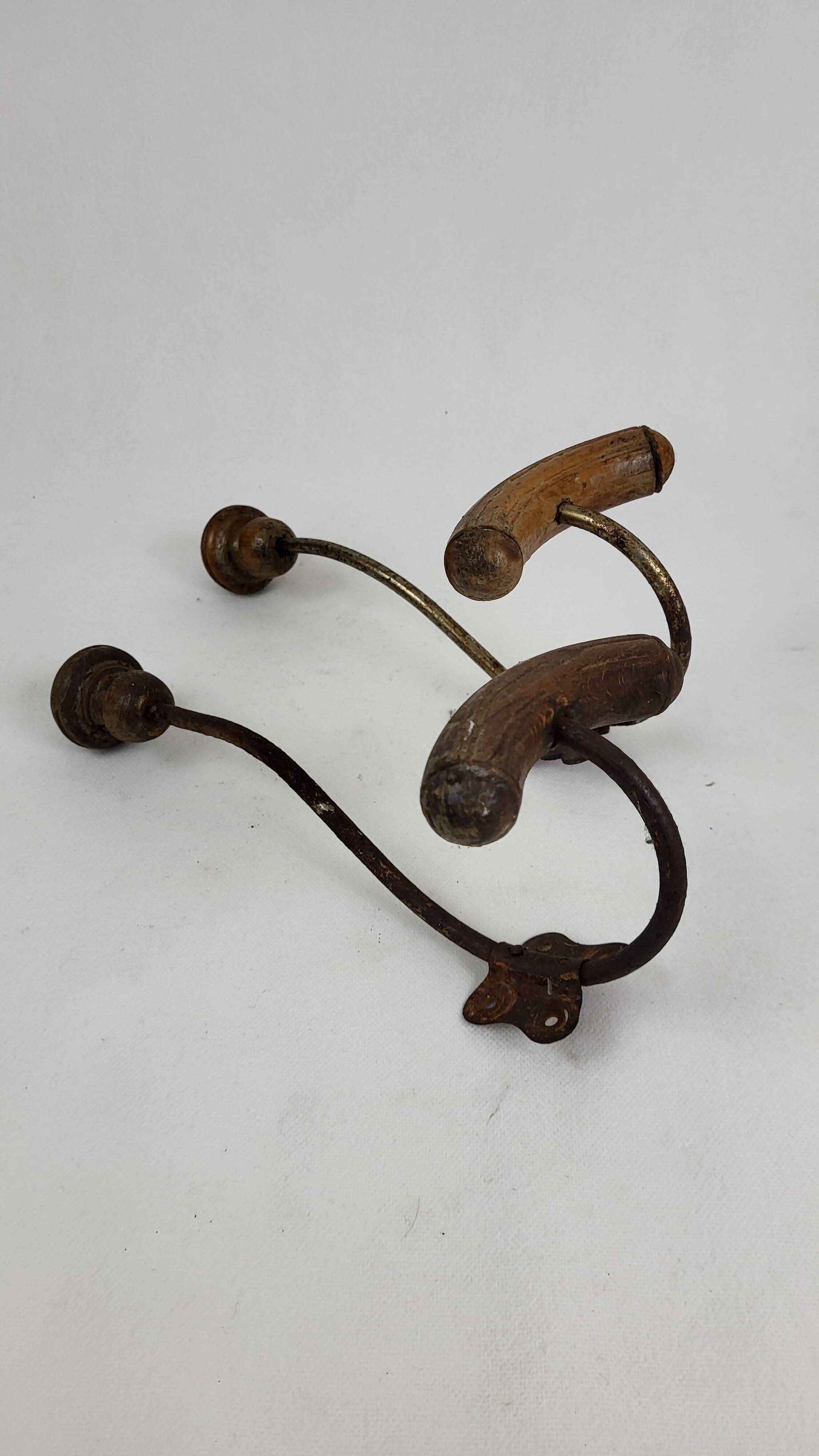 2 wooden & metal coat hooks 1900