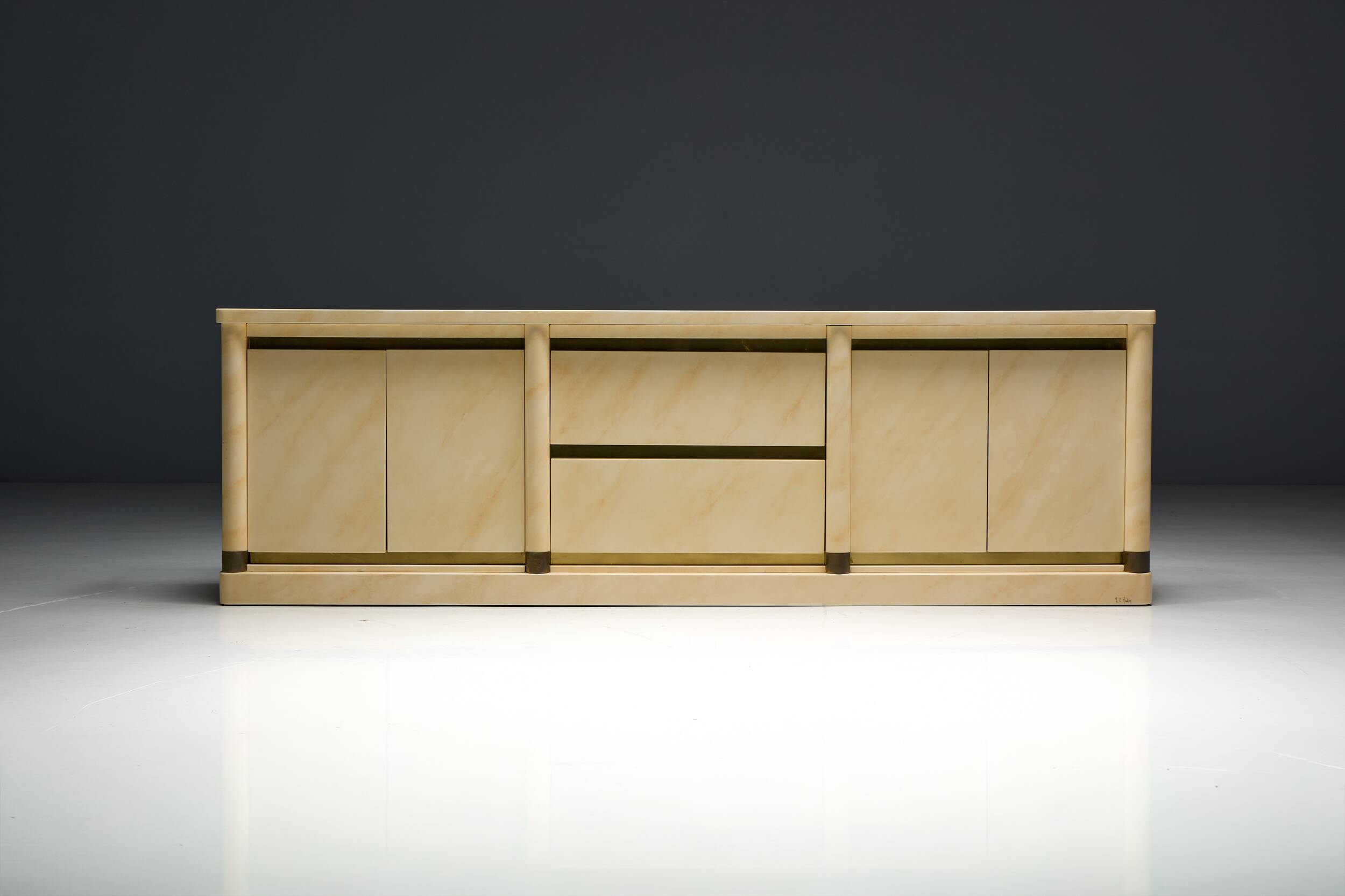 Faux-Marble Lacquered Sideboard by Jean Claude Mahey, France, 1970s