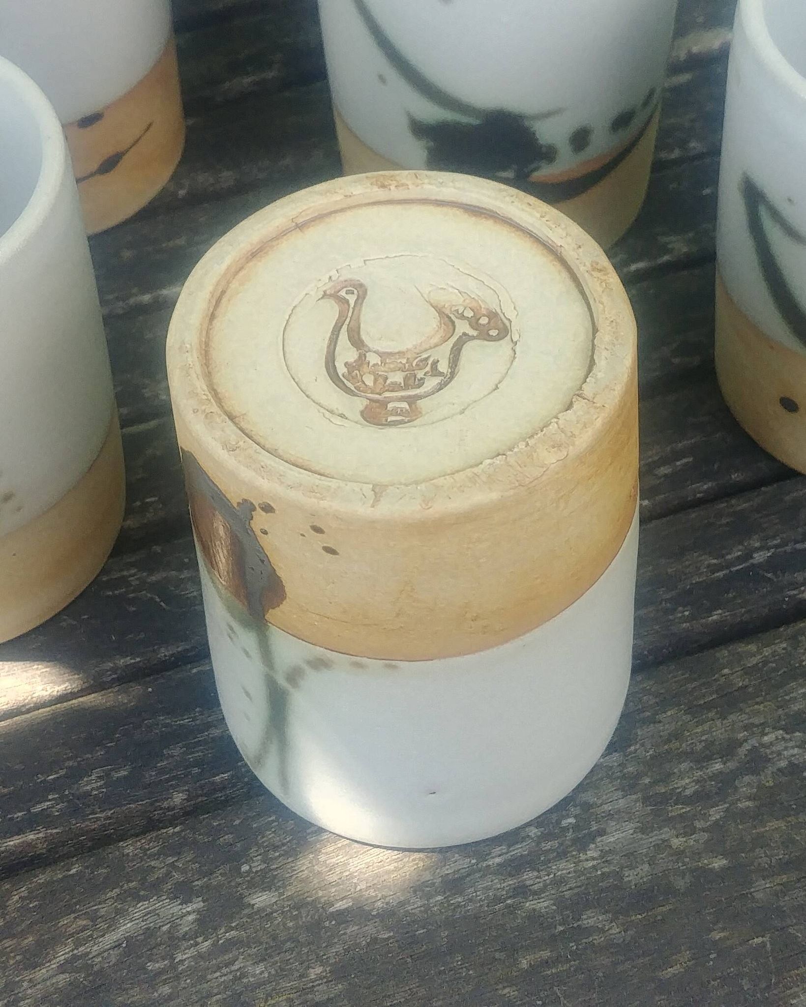Set of 8 water glasses signed La Poterie de la Colombe created by Madeleine Br