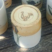 Set of 8 water glasses signed La Poterie de la Colombe created by Madeleine Br