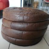 Pouf rond marron imitation cuir