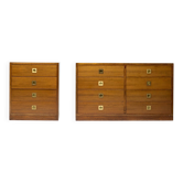 Pair of modernist chests of drawers in walnut and brass, Italy, 1965