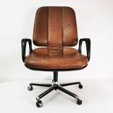 Leather desk chair, Vitra, designed by Wolfgang Mueller, 1970s.