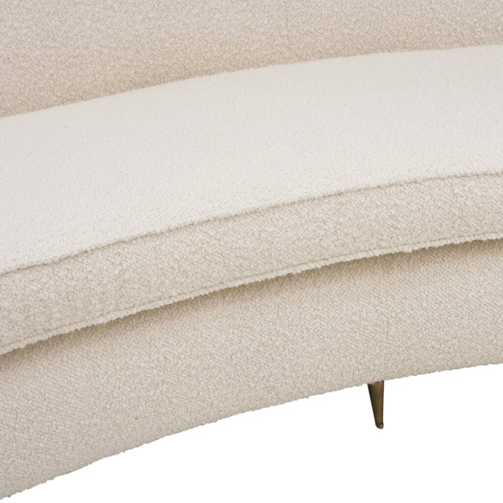 Curved Four-Seat Italian Sofa in White Bouclé Wool, Brass Legs