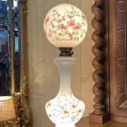Napoleon III lamp in white opaline and painted with floral decoration - late 19th century