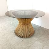 Vintage bamboo and smoked glass dining table, 1980s