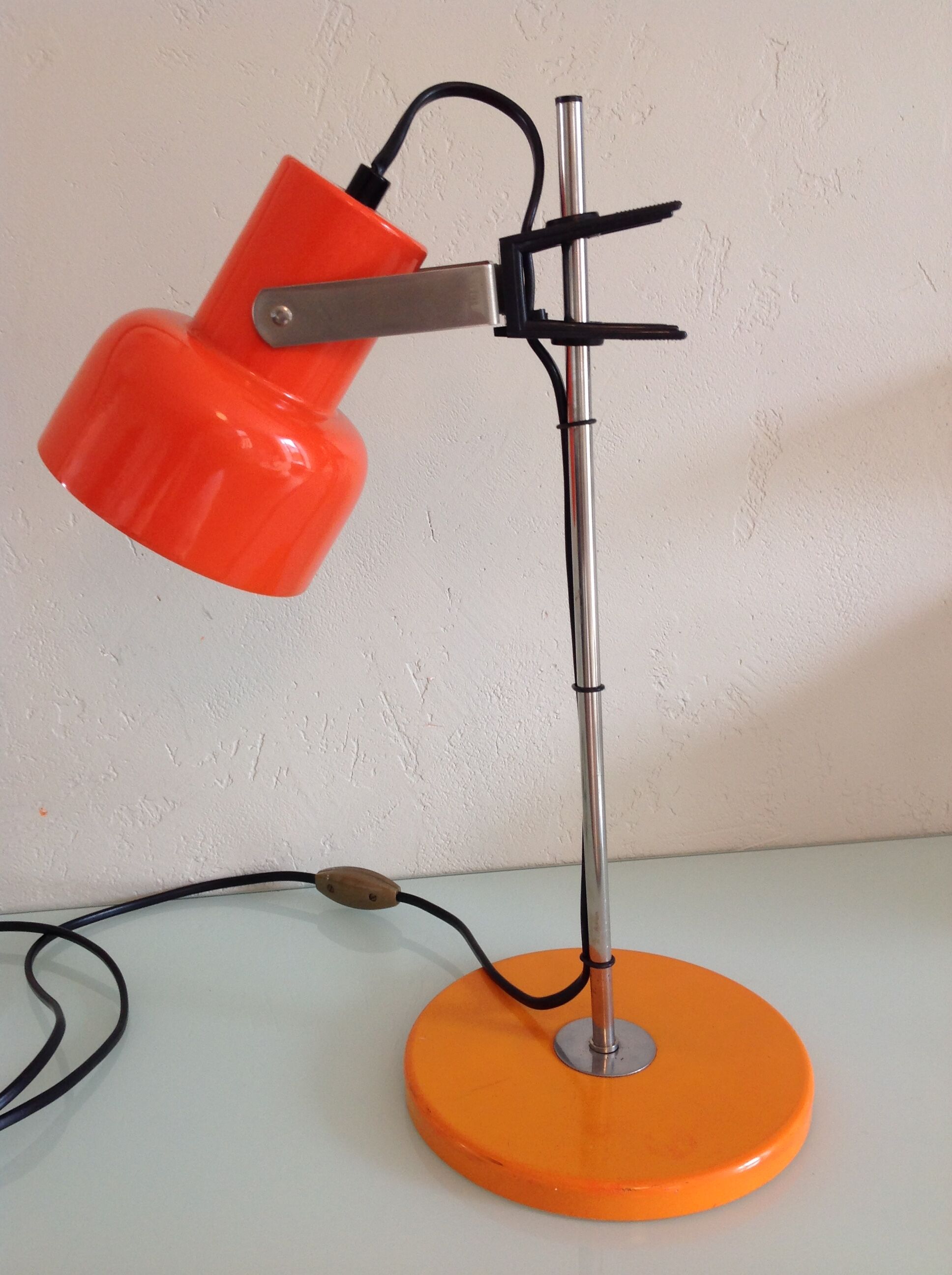 Sliding desk lamp orange vintage 70s