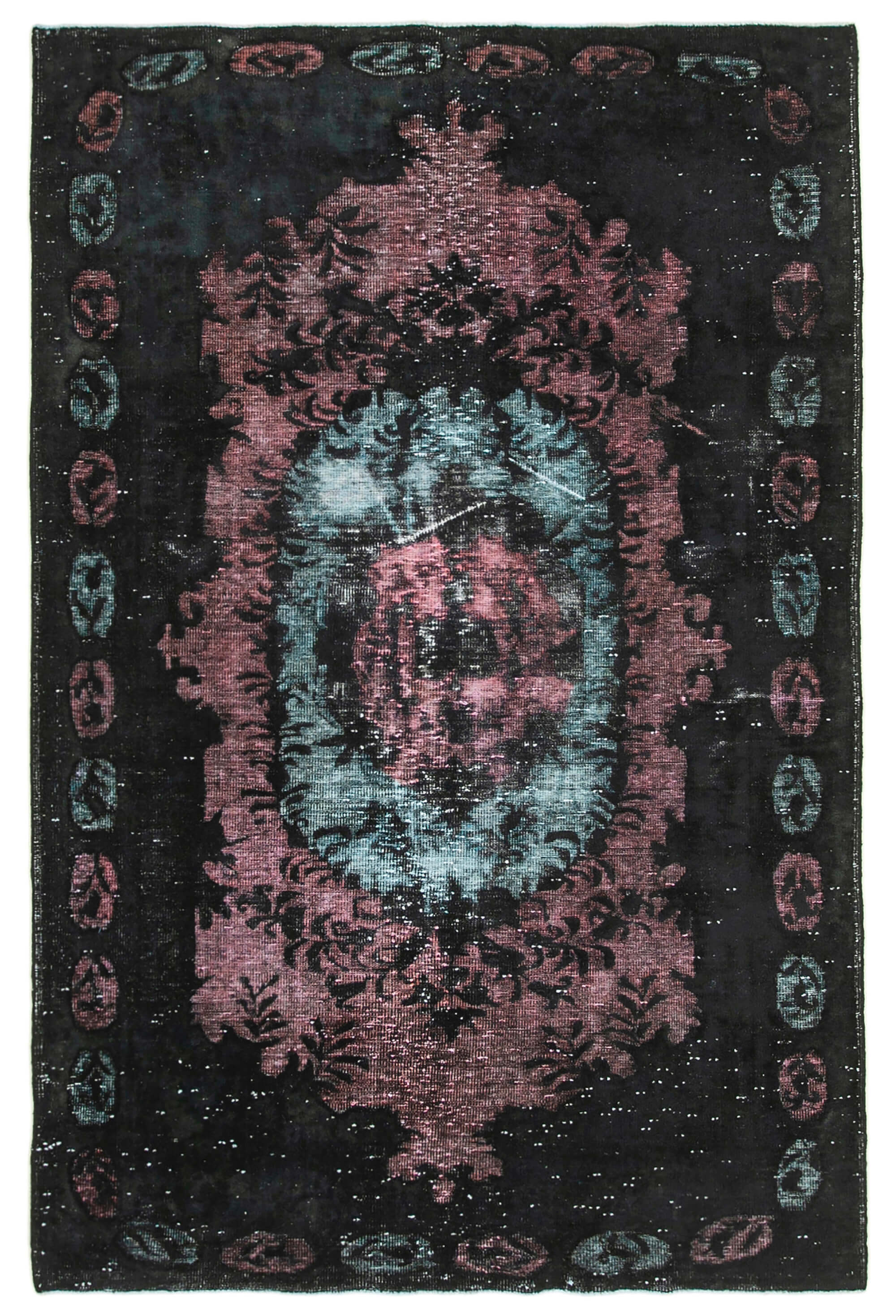Hand-knotted vintage turkish 1980s 184 cm x 282 cm black carpet