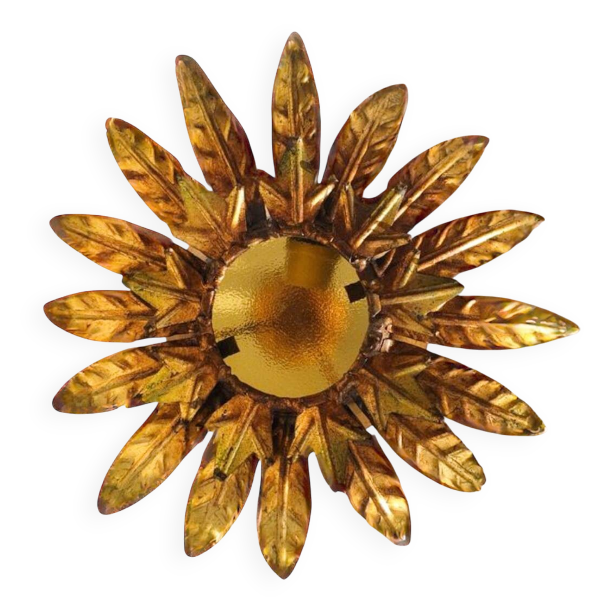 Plafonnier vintage « Sunburst » en métal doré