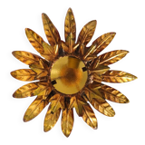 Plafonnier vintage « Sunburst » en métal doré