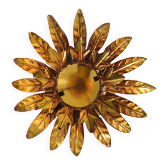 Plafonnier vintage « Sunburst » en métal doré
