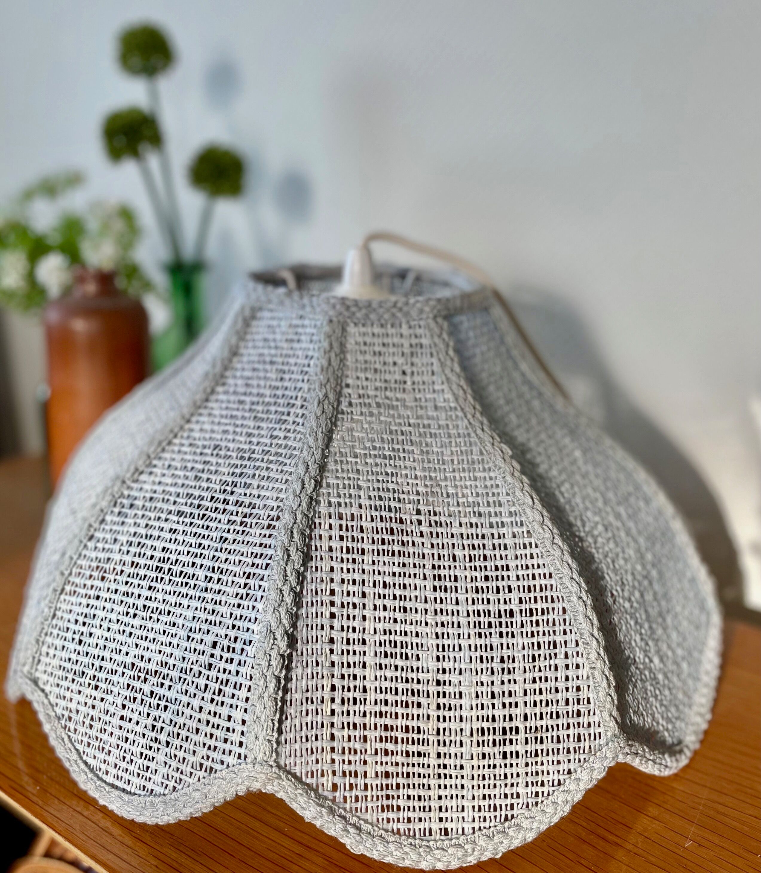 Vintage blue rattan pendant light