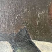 Oil on canvas still life with fish from the 1920s, antique painting.