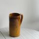 Vintage enameled ceramic watering can vase - retro mustard yellow pot.