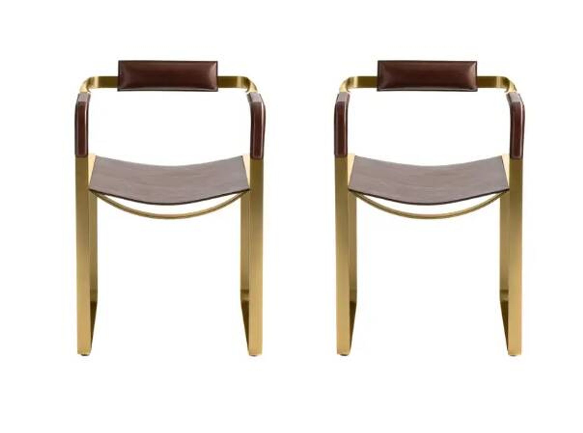 Paire de fauteuils Wanderlust avec dossier, marron et laiton
