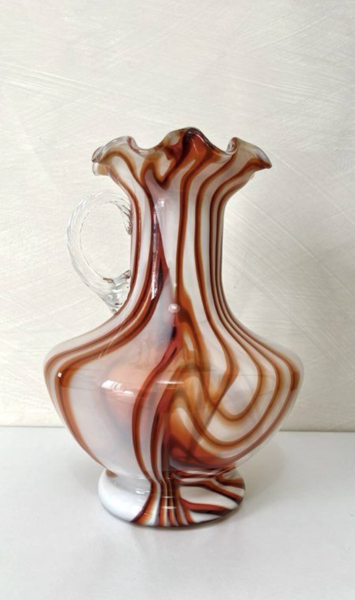 Vintage Murano glass vase, white and orange opaline from the 1970s.