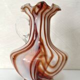 Vintage Murano glass vase, white and orange opaline from the 1970s.