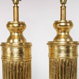Pair Of Gold Gilt Carved Urn Shaped Wooden Table Lamps