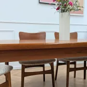 Vintage extendable dining table with 2 extensions in teak.