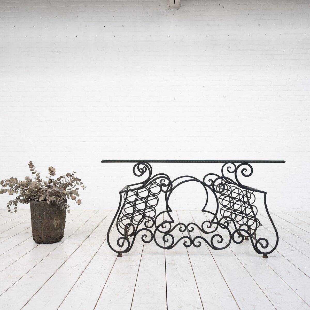 Provençal Wrought Iron and Glass Console Table, 1950