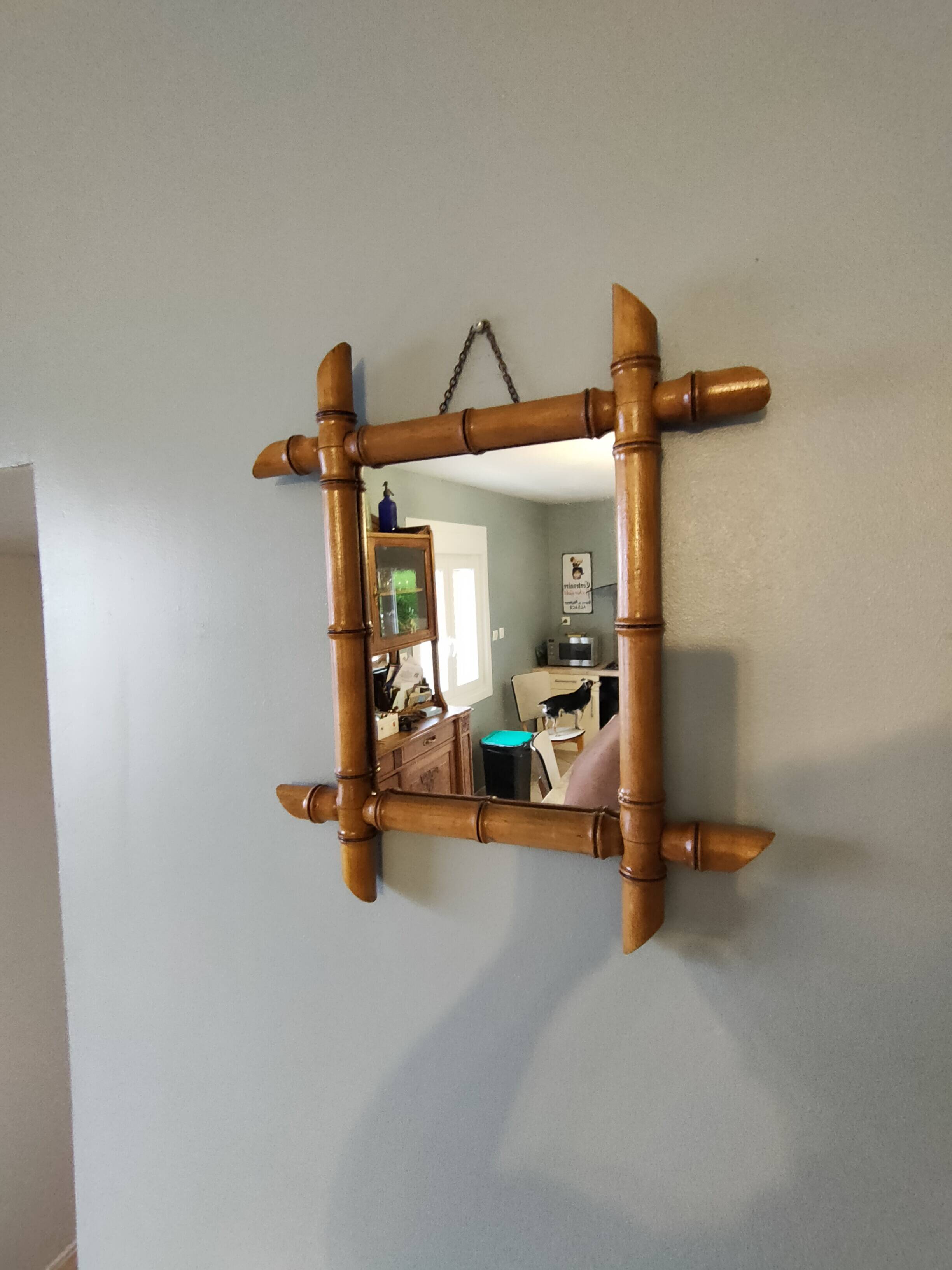 Faux bamboo wooden wall mirror