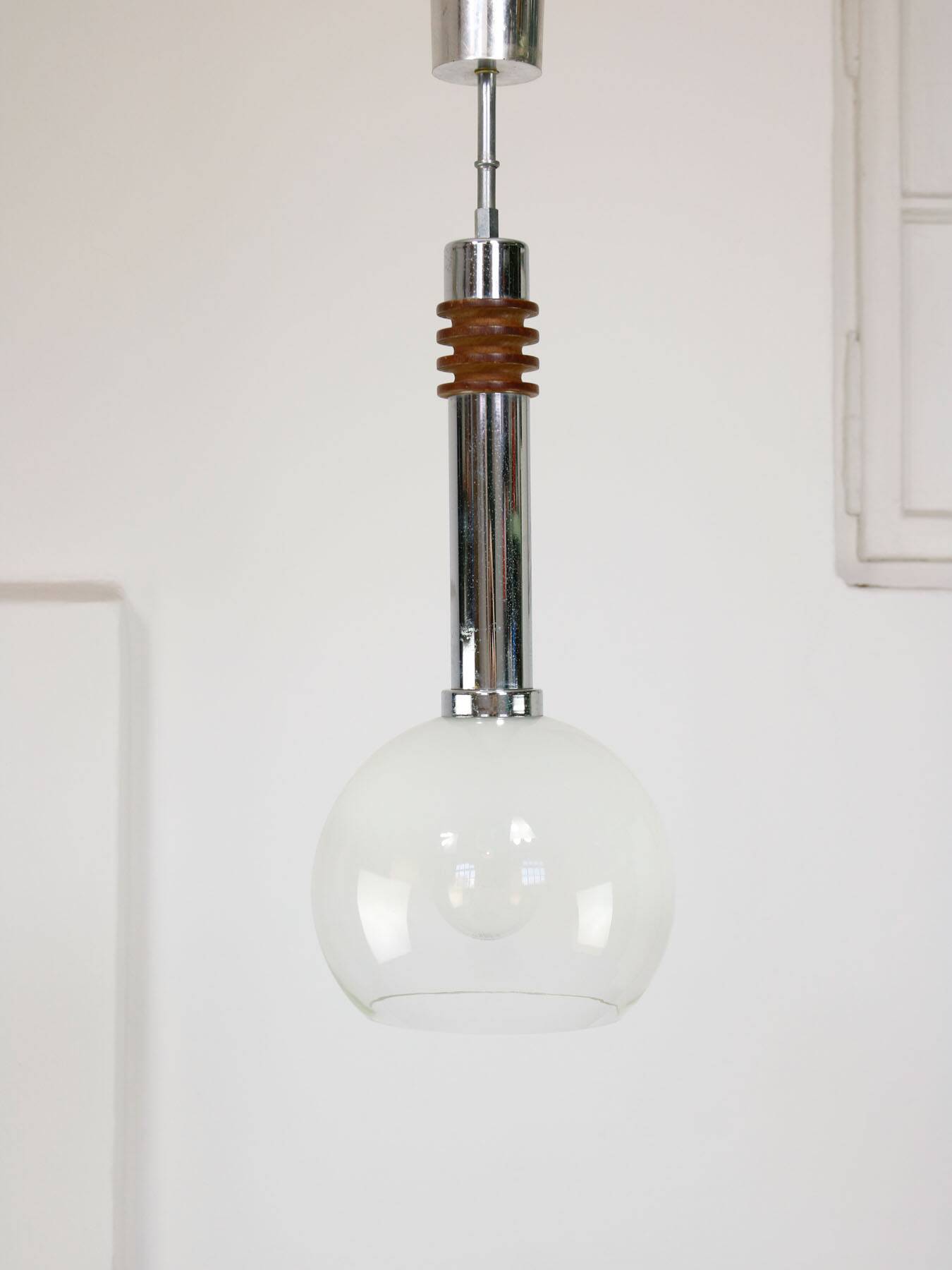 Vintage Italian Chrome and Glass Pendant Lamp