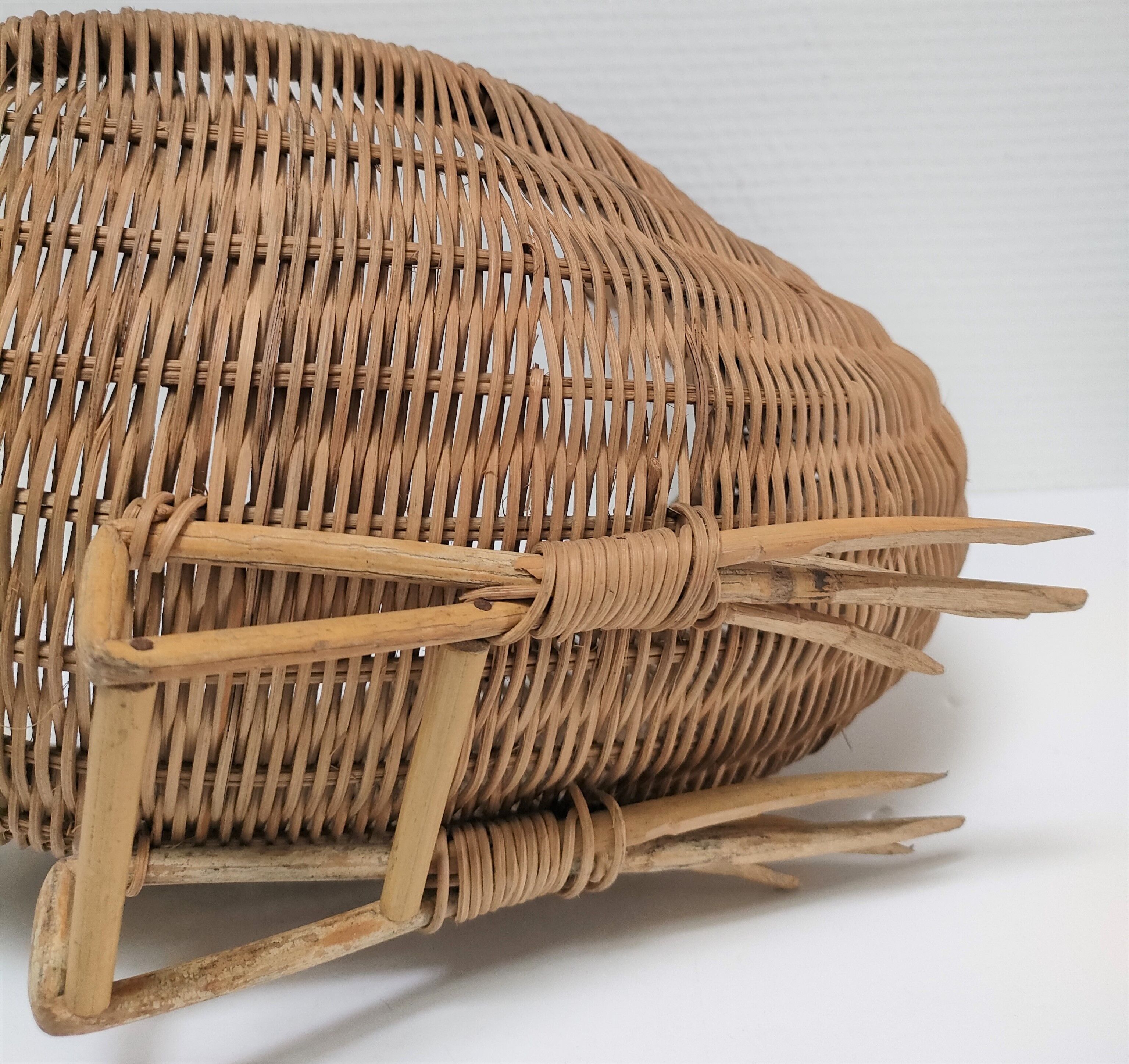 Zoomorphic basket bird, wicker braided vintage