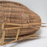 Zoomorphic basket bird, wicker braided vintage