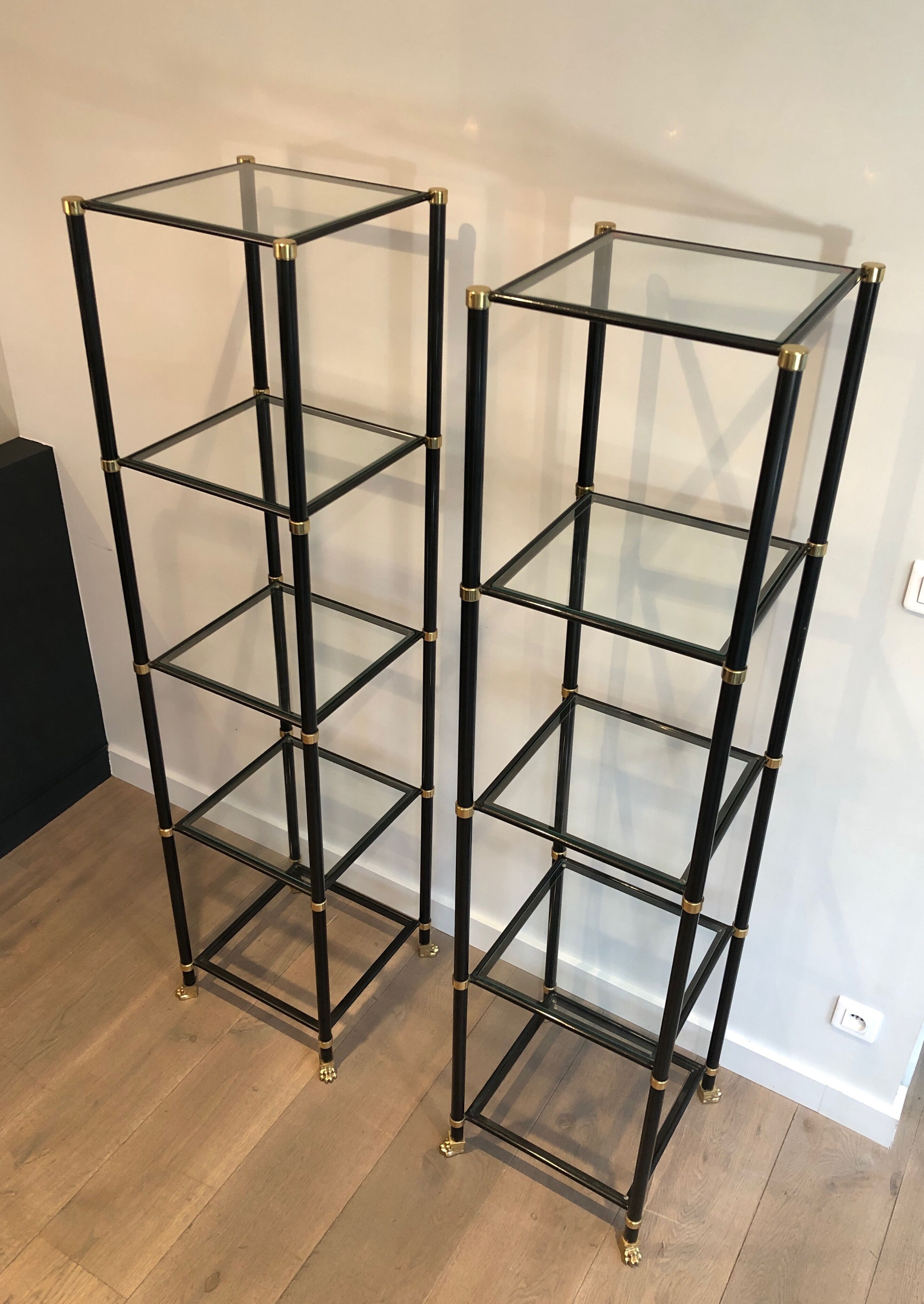 Pair of metal shelves by Guy Lefèvre for Maison Jansen 70s
