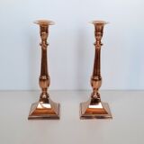 Pair of square foot copper candle holders
