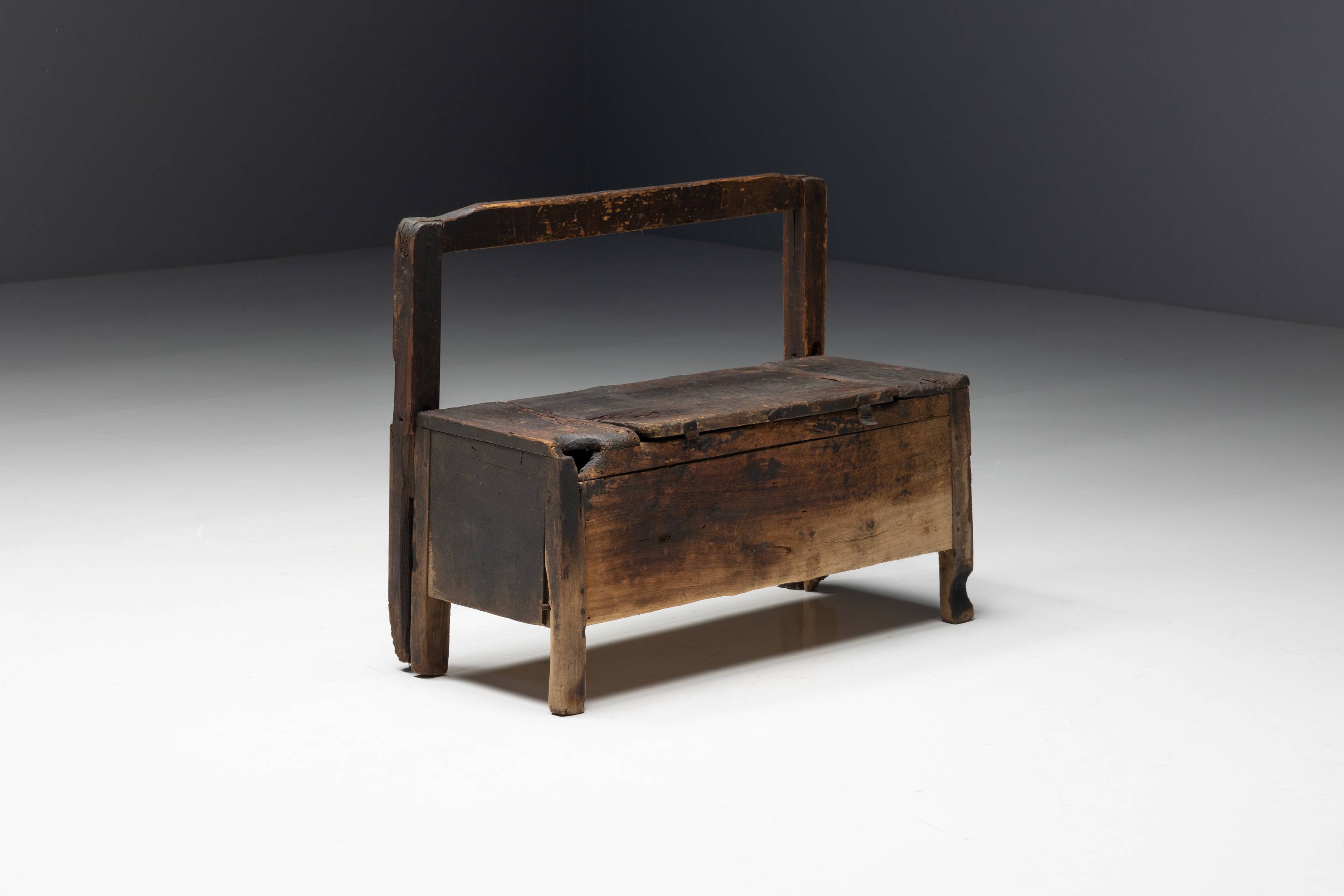 Primitive Wabi Sabi Chest Bench, France, 19th Century
